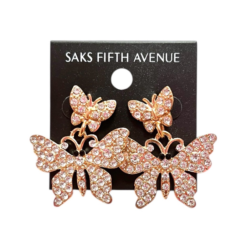 💎2/$30💎 Saks Fifth Avenue Gold and Clear Crystal Butterfly Drop Earrings